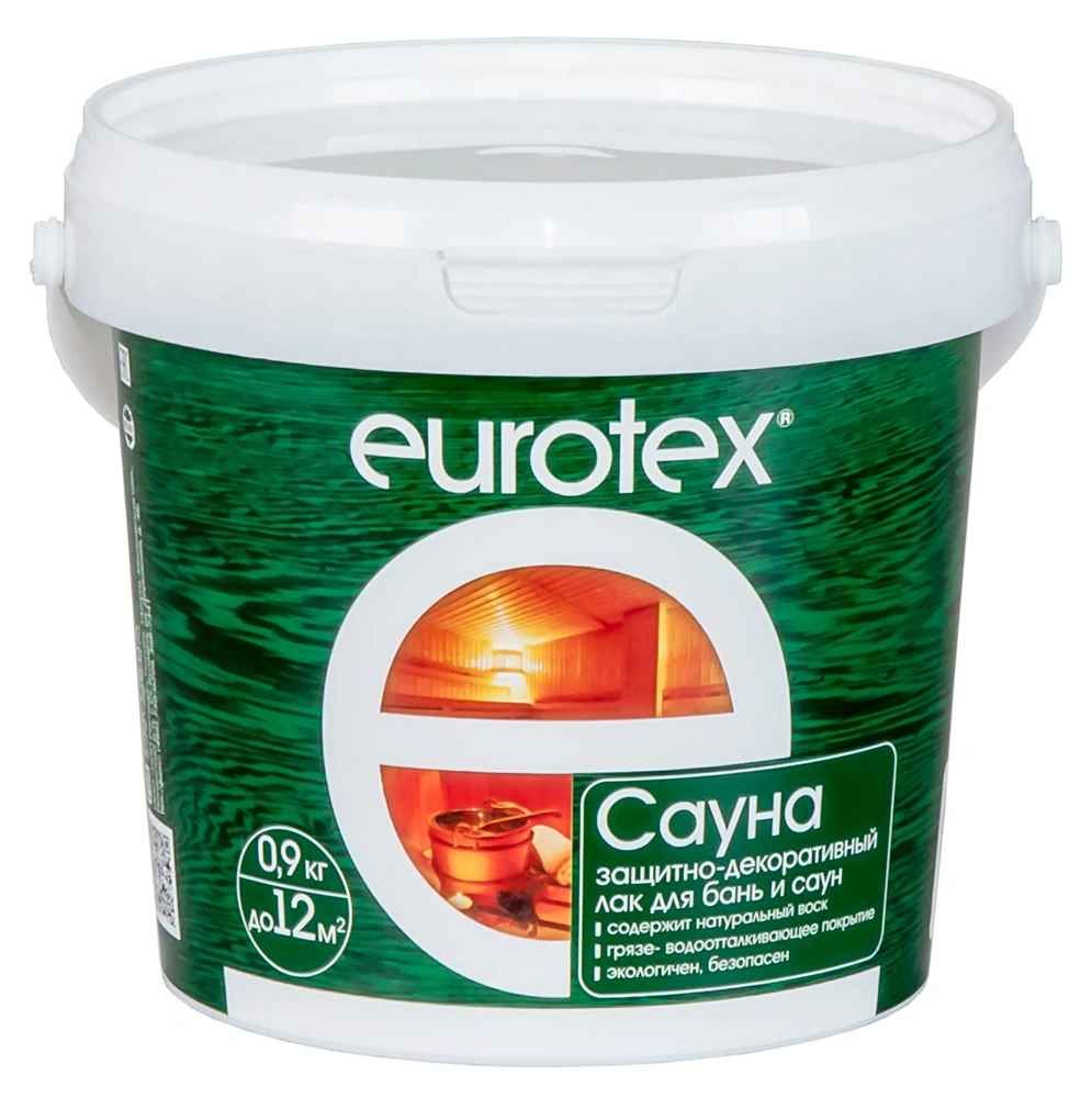Лак акриловый Eurotex Сауна, шелковисто-матовый, бесцветный, 0,9 кг купить в отделе Для саун магазина Экономстрой