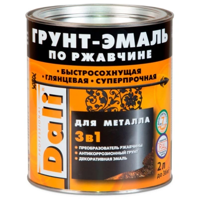 Грунт-эмаль по ржавчине 3 в 1 Dali (гладкая черная; RAL 9005), 2 л