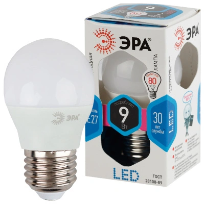 Лампа светодиодная Эра LED шар матовый P45-9W-840-E27 720lm 4000К, Б0029044 купить в отделе магазина Экономстрой