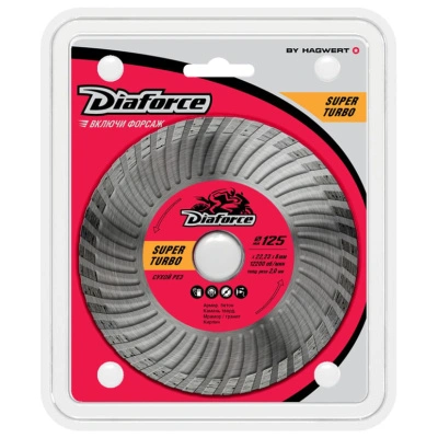 Диск алмазный отрезной по камню сухой рез (125х22,23х8х2 мм) Diaforce Super turbo, 502125