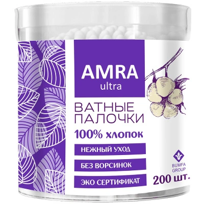 Ватные палочки Amra, пластиковая банка (цилиндр), 200 шт купить в отделе магазина Экономстрой