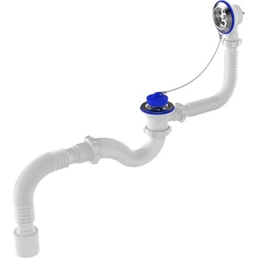 Сифон для ванны с выпуском и переливом 1 1/2", гофротрубой 40х50 мм, Aquant V150 1/30 купить в отделе магазина Экономстрой