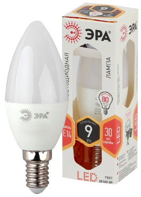 Лампа светодиодная Эра LED свеча матовая smd B35-9W-827-E14 720lm 2700К, Б0027969 купить в отделе магазина Экономстрой