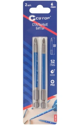 Набор стальных бит, Ph2-100 мм, Cutop Profi, S2, 83-340 (2 шт/карта)