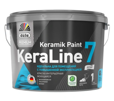 Краска для стен и потолков моющаяся Dufa Premium KeraLine Keramik Paint 7, база 1, матовая белая, 9 л