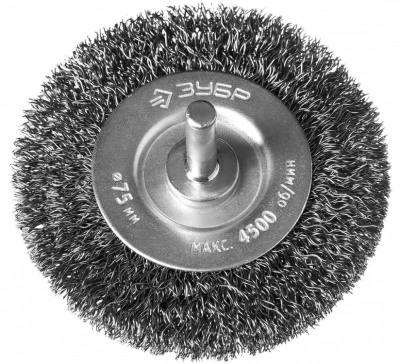 Щетка дисковая для дрели (75 мм), витая стальная проволока, Зубр 35198-075_z01