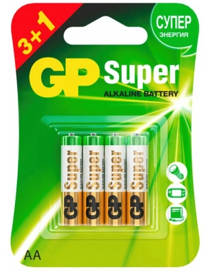 Батарейка алкалиновая GP Super Alkaline LR6-4BL 15А / АА, 1,5V (3+1 шт)