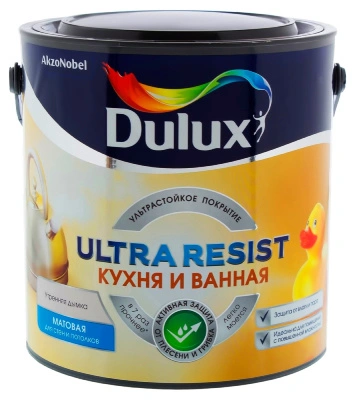 Краска ВД Dulux ULTRA RESIST 2,5 л, для ванны и кухни, матовая, белая, 17573