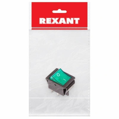 Выключатель клавишный 250V (4с), с подсветкой (RWB-502, SC-767, IRS-201-1) REXANT зеленый 36-2332-1