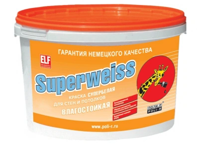 Краска ВД Poli-R Superweiss для стен и потолков супербелая 14 кг