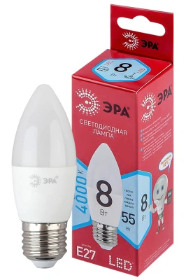 Лампа светодиодная Эра Red Line LED B35-8W-840-E27 R E27 / Е27, свеча, 8 Вт, 640lm 4000К, Б0050695 купить в отделе магазина Экономстрой