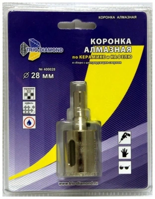 Коронка алмазная с центрирующим сверлом по керамике и кафелю 28 мм, Trio-Diamond, 400028