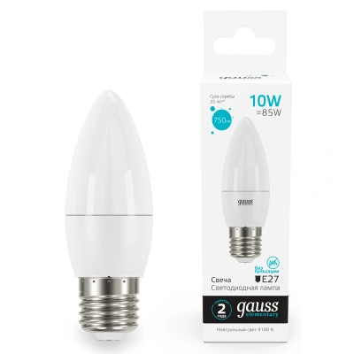 Лампа светодиодная Gauss Elementary LED Candle Свеча матовая E27 10W 750lm 4100К, 30220 купить в отделе магазина Экономстрой