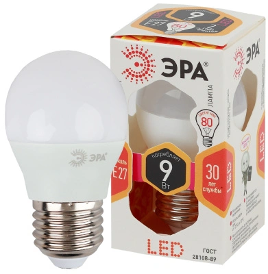 Лампа светодиодная Эра LED шар матовый smd P45-9W-827-E27 720lm 2700К, Б0029043 купить в отделе магазина Экономстрой