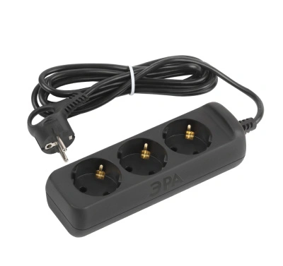 Удлинитель бытовой с заземлением Эра, 3 гнезда, ПВС 3x0,75, 10А, 5 м купить в отделе магазина Экономстрой