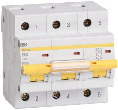 Автоматический выключатель IEK ВА47-100, 3P (80А; 10kA), MVA40-3-080-C