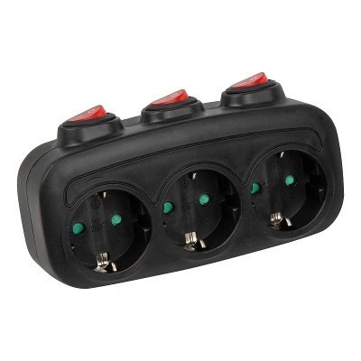 Тройник 3 гнезда Uniel, с выключателем на каждое гнездо, c з/к, черный, 16А,  3500 кВт купить в отделе магазина Экономстрой