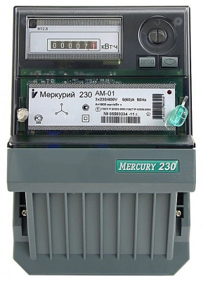 Счетчик электроэнергии Меркурий 230 АМ-01, трехфазный, 5(50)А, однотарифный