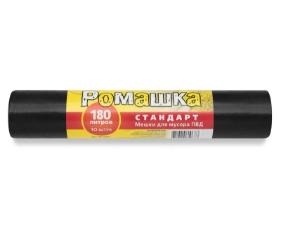 Мешки для мусора 180 л (90х110х27 мкм) Ромашка (10 шт) чёрный ВР-0086Н