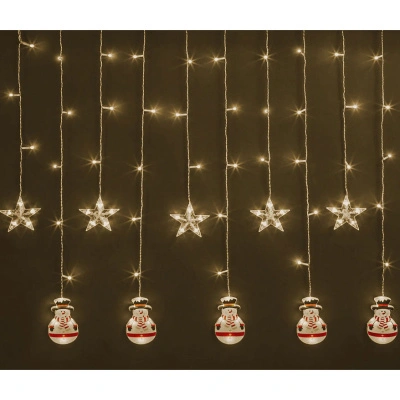 Гирлянда Navigator, свет теплый белый, 95 024 NGF-D037-01 (бахрома звезды и снеговики WW 3х0,6 м, IP20)