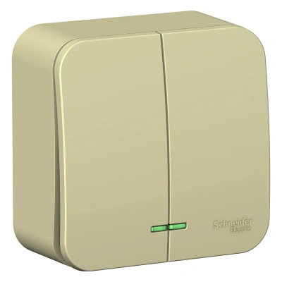 Выключатель Schneider Electric, Blanca, 2 клавишный, открытой установки, с подсветкой, бежевый