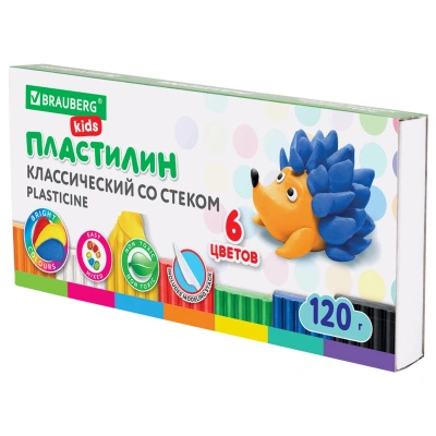 Пластилин классический Brauberg Kids, 6 цветов, 120 г, стек, 106435 купить в отделе магазина Экономстрой