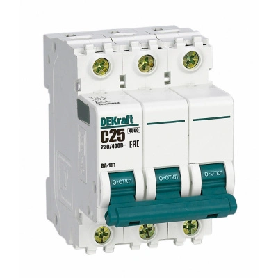 Автоматический выключатель Dekraft ВА101-3P-025A-C, тип C, 3P (25А; 4,5kA), 11080DEK