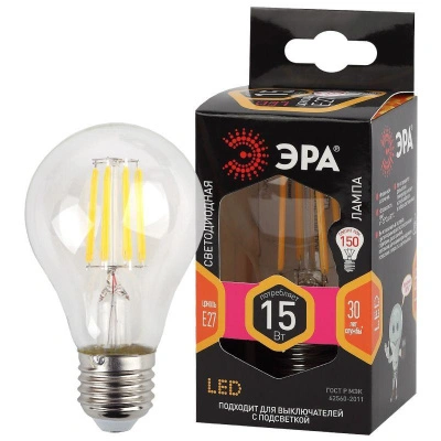 Лампа светодиодная филаментная Эра F-LED груша A60-15W-827-E27 1950Лм 2700К, теплый белый свет, Б0046981 купить в отделе магазина Экономстрой
