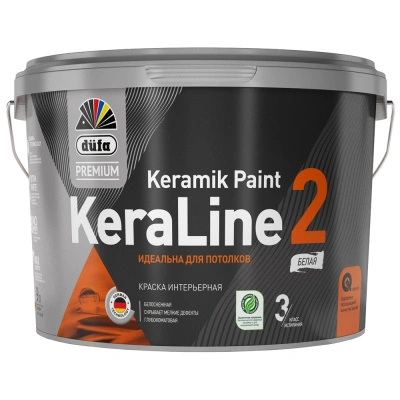 Краска для потолков Dufa Premium KeraLine Keramik Paint 2, база 1, глубокоматовая белая, 9 л