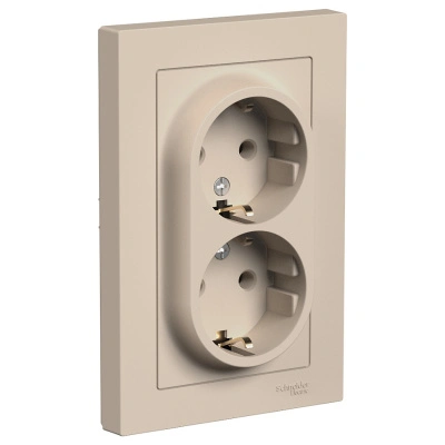 Розетка 2х2Р+Е двойная с заземлением, песочная Atlas ATN001224 купить в отделе магазина Экономстрой