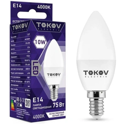 Лампа светодиодная свеча TOKOV ELECTRIC, Е14, 10 Вт, С37, 4000К, 176-264 В купить в отделе магазина Экономстрой