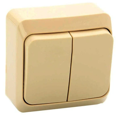 Выключатель 2-х клавишный, открытой установки с подсветкой, кремовый этюд Schneider Electric (BA10-006K)