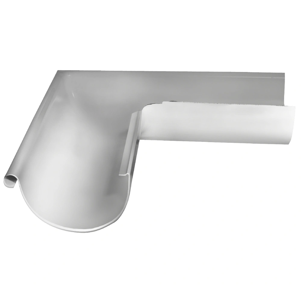 Угол желоба Евро металлический 125 мм, 90°, наружный правый, белый RAL 9003 купить в отделе Водосточные системы магазина Экономстрой
