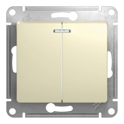 Выключатель Schneider Electric, Glossa, 2 клавишный, с подсветкой, бежевый