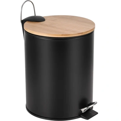 Ведро для мусора Fora Dark 3L с педалью и бамбуковой крышкой, черный/бамбук, 3 л купить в отделе магазина Экономстрой