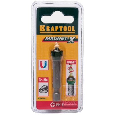 Бита с магнитным держателем-ограничителем E1/4&quot;, PH2, 50 мм, Kraftool Еxpert, S2, 26128-2-50-1