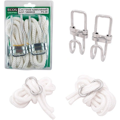 Крепление для гамака Ecos FS-01 до 100 кг (2 веревки; 2 крючка; 2 стопора)