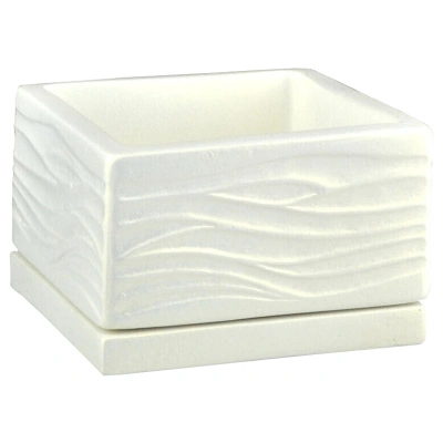Горшок керамический Волна, низкий, белый, 12х12х9 см