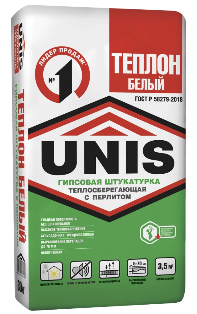картинка Штукатурка гипсовая Unis Теплон Белый, 30 кг от магазина Экономстрой