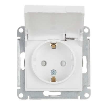 Розетка 2Р+Е с крышкой, с заземлением, белый IP20 Atlas ATN000146 купить в отделе магазина Экономстрой