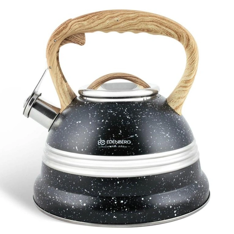 Чайник Edenberg, со свистком, нержавеющая сталь, черный, 3 л