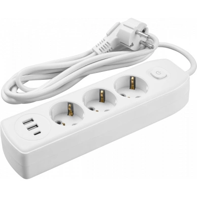 Удлинитель сетевой ОНЛАЙТ, 3 м, 3 розетки и USB-порты, с заземлением, 10А, ПВС купить в отделе магазина Экономстрой