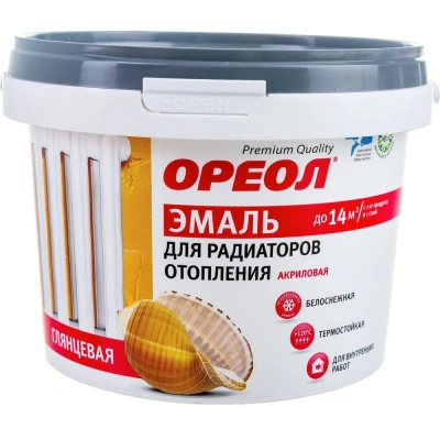 Эмаль для радиаторов отопления Ореол (термостойкая; акриловая; глянцевая; белая), 0,5 кг