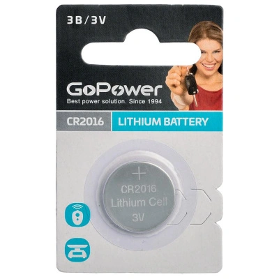 Батарейка литиевая GoPower Lithium CR2016 BL1, 3V (1 шт)