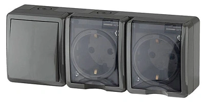 Блок 2 розетки с заземлением, с крышкой+выкл. IP54, 16А 250В, серый, открытой установки, 11-7403-03 ЭРА ЭКСПЕРТ (Б0027674) купить в отделе магазина Экономстрой