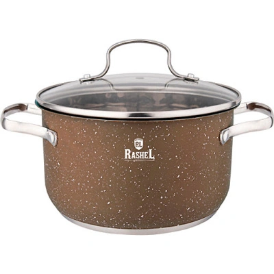 Кастрюля из нержавеющей стали со стеклянной крышкой Rashel R-206z, коричневый гранит, 18х10,5 см, 2,6 л купить в отделе магазина Экономстрой