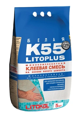 Клей для плитки, керамогранита, мозаики, камня Litokol LitoPlus K55 (класс С2 ТЕ), белый, 5 кг