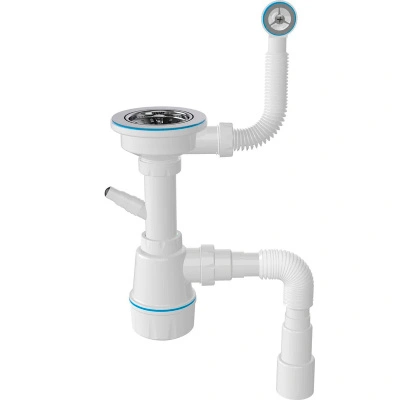 Сифон для керамической мойки Nova с выпуском 3 1/2", круглый перелив, винт 45 мм, отвод для стиральной машины купить в отделе магазина Экономстрой