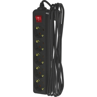 Удлинитель сетевой Фотон, с выключателем, с заземлением, 16А, черный, 5 розетки, 5 м купить в отделе магазина Экономстрой