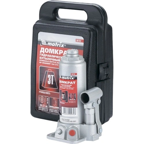 картинка Домкрат гидравлический бутылочный, 3 т, высота подъема 194–372 мм, в пластиковом кейсе Matrix 50752 от магазина Экономстрой